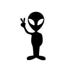 Alien Silhouette | Alien Silhouette Showing Peace or Victory Sign on White Background