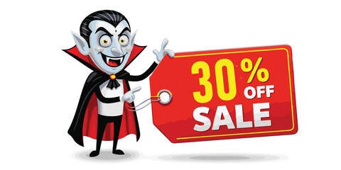 Vampire character promotes 30 percent off halloween sale