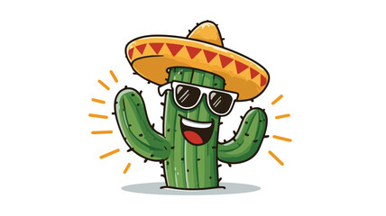 Cheerful Cactus Wearing Sombrero Sunglasses Greeting in Vector Graphic