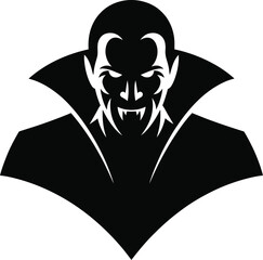 Dramatic vampire head illustration gothic style dark design on transparent background silhouette