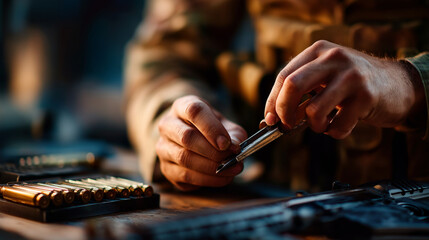 Service members conducting weapons maintenance equipment care military responsibility weapon cleaning operational readiness technical precision military equipment duty