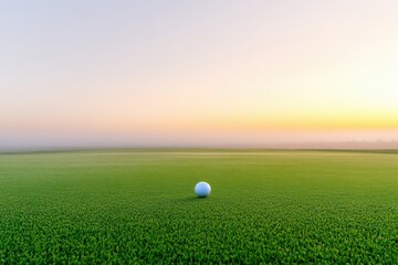 Golf Ball Leaving a Dew-Covered Green Toward the Hole at Sunrise