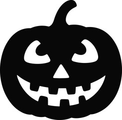 Black jack o lantern illustration with carved face on transparent background silhouette