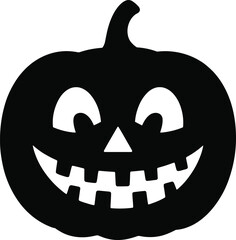 Black halloween pumpkin with carved face on transparent background silhouette