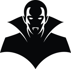 Dark vampire head with cape and horns striking design on transparent background silhouette