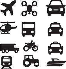 Collection of diverse urban transportation icons for city planning public transit and modern mobility concepts