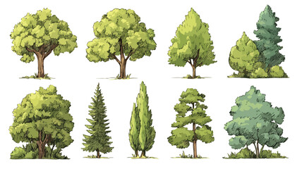 Vibrant Lush Green Trees Collection in Nature Forest - Plants Ecology Environment