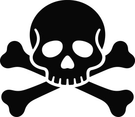 Black skull and crossbones graphic design element on transparent background silhouette