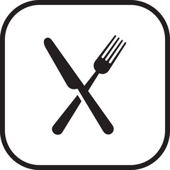 Restaurant menu cutlery icon. Minimal flat black silhouette plate, fork, knife, spoon symbol in rectangle frame, isolated on transparent background. Restaurant and cafe symbol. Vector illustration.