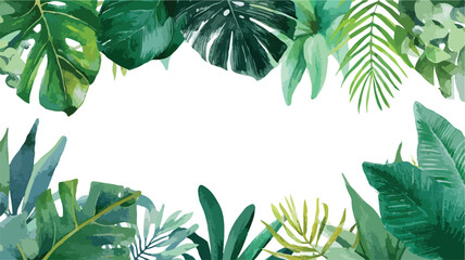 Lush Tropical Leaves Watercolor Greenery Border Summer Frame