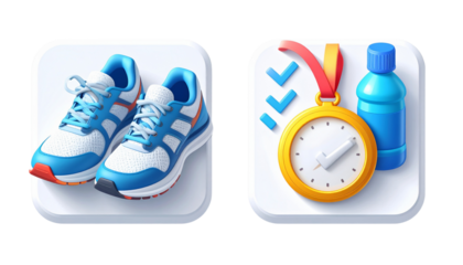 Active lifestyle 3D icon duo isolated on transparent background (2).