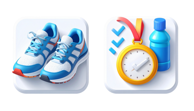 Active lifestyle 3D icon duo isolated on transparent background (2).