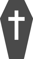 Obraz premium Black coffin with a white cross a stark symbol on transparent background silhouette