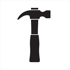 Black hammer silhouette isolated on white, carpentry and construction tool icon