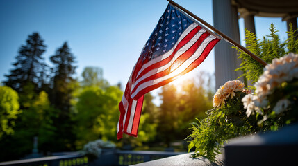 Star spangled banner flying over memorial flag prominence memorial flag patriotic display national banner memorial grounds flag honor tribute flag with copy space