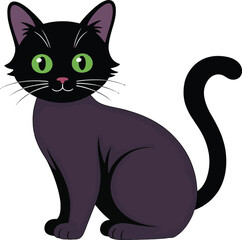 Charming black cat with vibrant green eyes perfect for design on transparent background silhouette