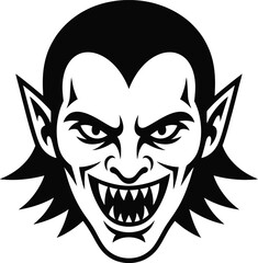 Fierce vampire head illustration detailed features spooky design on transparent background silhouette