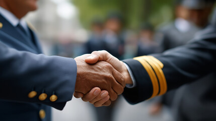 Handshake between military personnel formal greeting military respect professional handshake service acknowledgment respectful greeting military courtesy formal recognition