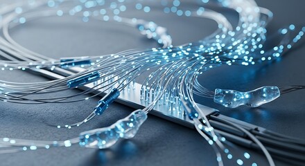 High-speed data flow glowing optical fibers representing advanced digital communication networks