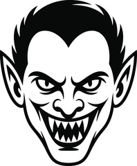Menacing vampire head graphic with sharp teeth a sinister grin on transparent background silhouette