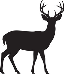 Black Silhouette of Deer with Antlers Standing Vector.