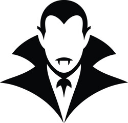 Black vampire head with cape fangs and collar on transparent background silhouette