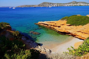 A small beautiful beach with clear waters at Varkiza, Attica, Greece
