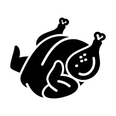 Whole Roasted Chicken Glyph Vector Icon