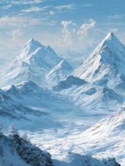 Obraz premium majestic winter landscape frosty peaks and calm sky