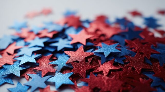 american independence day celebration patriotism and holidays concept  red and blue paper stars confetti on american independence day party no logos no brands ar 169 - Powered by Adobe