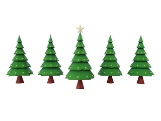 Fototapeta premium Christmas trees set, Composition with Christmas tree and gifts isolated on white background. Colorful winter trees collection for holiday xmas and new year. Vector illustration.