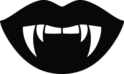 Black lips with fangs a striking graphic element on transparent background silhouette