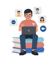 Online Learning Student with Laptop Illustration