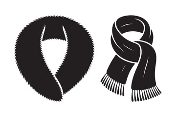 Two black scarves one furry and one knitted with fringes