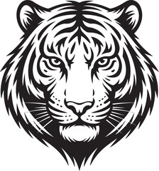 Tiger Head Silhouette Vector Black White Illustration.