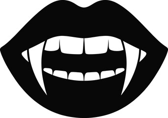Black lips with prominent fangs a captivating silhouette on transparent background