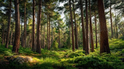Sunlight in a pine forest