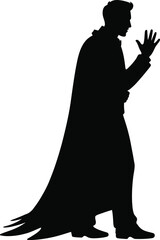 A man in a long coat waving dramatic pose on transparent background silhouette