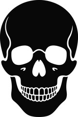 Detailed black skull graphic with sharp features on transparent background silhouette