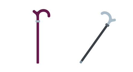 Two walking sticks one maroon and one silver shown in a flat design