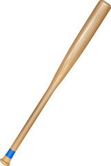 Realistic wooden baseball bat with blue grip
