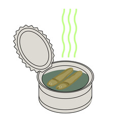 Can of fermented herring, traditional Swedish delicacy - hand drawn vector illustration.