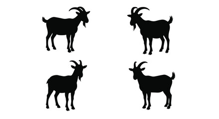 Four black silhouettes of goats standing in a simple arrangement