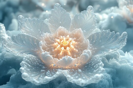 White flower with frost on petals.