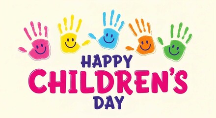 Fototapeta premium Celebrate happy children's day with colorful handprints art