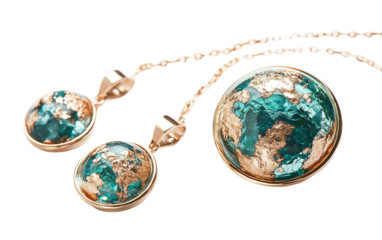 Elegant handcrafted pendant featuring Earth motifs capturing creativity, sustainability, and global harmony isolated on transparent background PNG