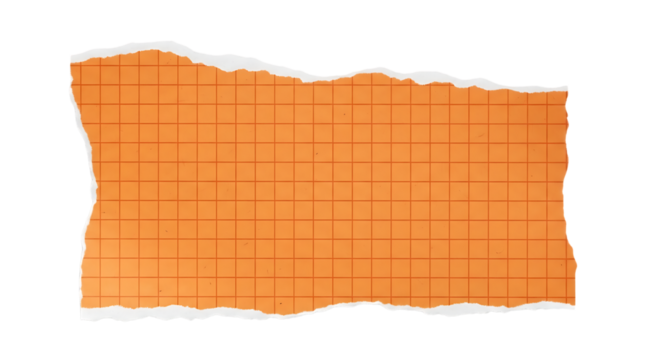 Torn orange graph paper isolated on transparent background