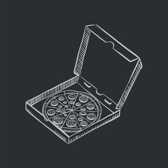 Pizza delivery box sketch vector illustration for fast food cafe or restaurant
