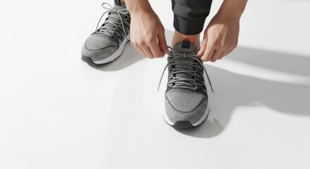 Tying the Laces A Person's Hands Preparing to Walk or Run in a Pair of Gray Sneakers