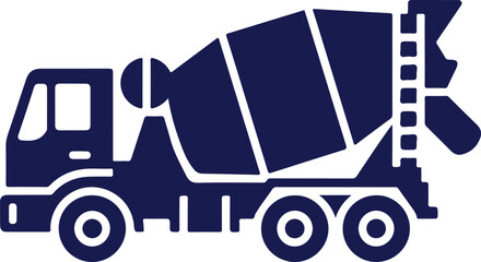 Fototapeta premium Dark Blue Silhouette of a Cement Mixer Truck on a White Background Keywords: cement mixer truck, construction vehicle, concrete